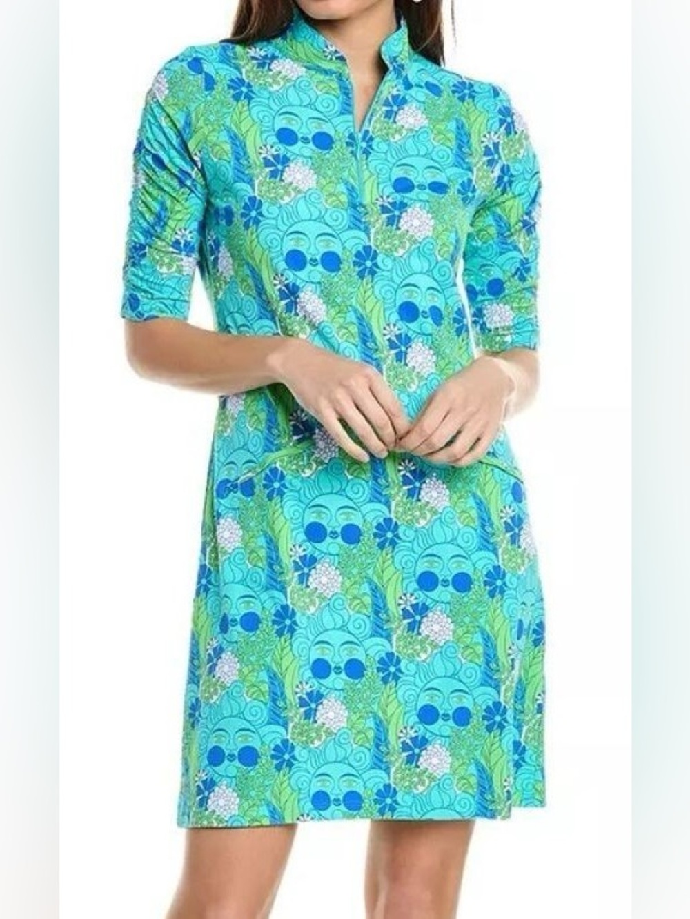 NWT Ibkul Nadia Jade Lime Ruched Sleeve Golf Dress